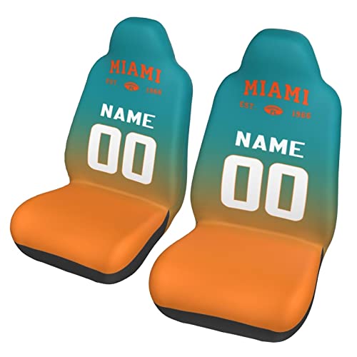 Custom Miami Car Seat Covers, Car Interior Decor Non Slip Thick Elastic Soft Front Seat Protector Cover Case,Add Personalized Name and Number,Universal Size Fit Most Car, Truck, SUV, Van, 2PC.