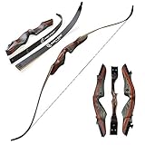 ZSHJGJR Archery 62 Inch Takedown Recurve Bow and Arrow Set Traditional Wooden Longbow Hunting Bow Right Handed 20-50lbs for Shooting Target Practice (62
