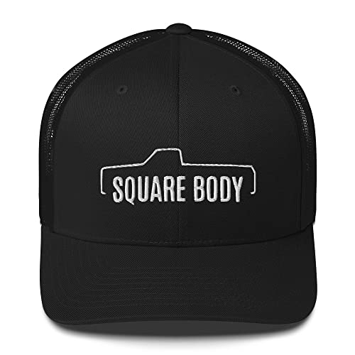 Aggressive Thread Square Body Hat Embroidered with Regular Cab C10 K10 Square Body Chevy Trucker Cap Black