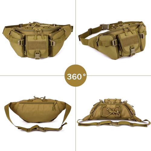 Huntvp Taktische Gürteltasche Sport Hüfttasche Molle Bauchtasche Wasserabweisend mit Reißverschluss für Outdoor Laufen Reise Wandern Radfahren Camping, Braun-L