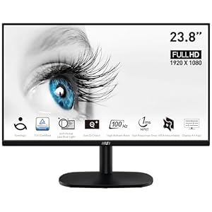 MSI PRO MP245V, 24″, 1920 x 1080 (FHD) IPS, FreeSync, HDR Ready, 100Hz, TUV Certified Eyesight Protection, 1ms, VGA, HDMI
