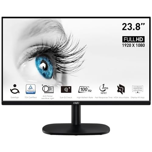 MSI Pro MP245V, 24″ 1920×1080 100Hz, 1Ms VA, 4000:1 CR Monitor, 1x VGA and 1x HDMI