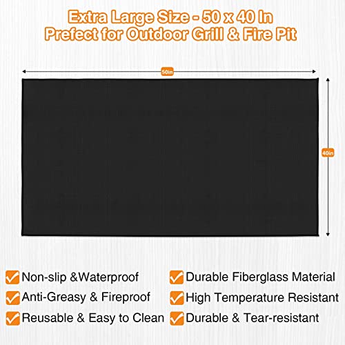 Grill Mats For Outdoor Grill - 40 X 50 Inch Fireproof Pit Mat Protects Decks And Patio - Oil-Proof & Waterproof Grill Pad For Fire Pit #TOP4
