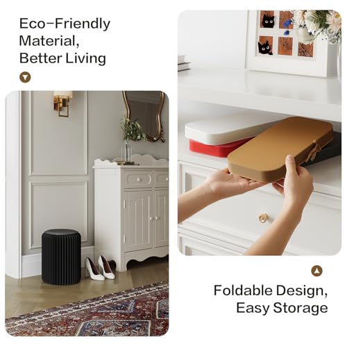Image of 17 Inch Folding Stool 660lb Foldable Paper Stool, Eco-Friendly Kraft Paper Honeycomb Design Home Furniture Modern, Foldable to 1.2 Inch Round Foot Stool for Living Dining Room(Black)