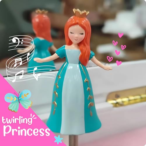 Giggle & Honey Princess Musical Jewelry Box for Girls - Kids Music Box with Drawers, Fairytale Gifts for Girls Birthday, Princess Jewelry Boxes for Ages 3-10 - 9 x 5 x 9.3 in, White4