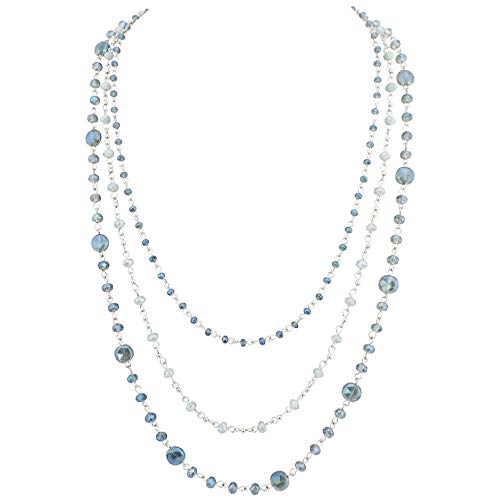 Firstmeet Long Chain Multi Layer Fashion Glass Beads Handmade Necklace (XL-1035-blue)