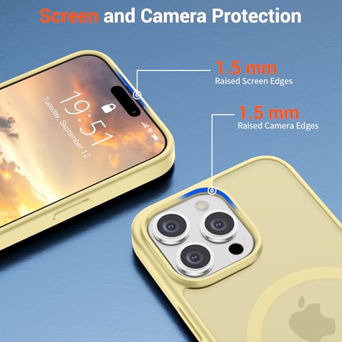 Image of SUPFINE Magnetic for iPhone 15 Pro Max Case (Compatible with MagSafe) (Military Grade Drop Protection) Slim Translucent Matte Shockproof with Anti-Fingerprint Phone Case,Buttercream Yellow