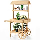 Hanaive Flower Cart Display Stand with Wheels for Bridal Shower Baby Shower Party Large Country Market Vintage Wooden 3 Tier Cart for Display Flower Candy Party Crafted Items (Wood Color)