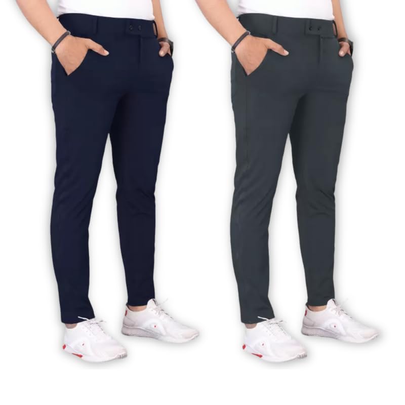 gibbonte Men's Stylish Slim Fit Lycra Blend Trousers for Men - Pack of 2 (Combo) Formal Pants for Men | Stretchable Regular Office and Formal Wear | Comfortable Solid Casual, Business, and Work Trousers-picture-31