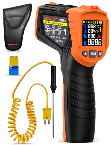 4 en 1 Thermomètre infrarouge professionnel POROMETISTO, 4 réglages d'alarme de qualité industrielle, -50 °C à 800 °C pyromètre laser thermometre...