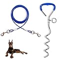JETOP Heavy Duty Dog Stake & 10 ft Dog Chains, Steel Spiral Ground Dog Spike for Outdoor Yard and Camping, Dog Camping Accessories for Puppy Pet and Medium Dogs (176 lbs of pull) (Blue)