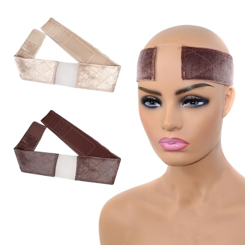 NyxSeat 2 diademas de encaje de terciopelo para pelucas, banda fija antideslizante, banda elástica ajustable, accesorios especiales para pelucas para maquillaje (tono de piel marrón oscuro)