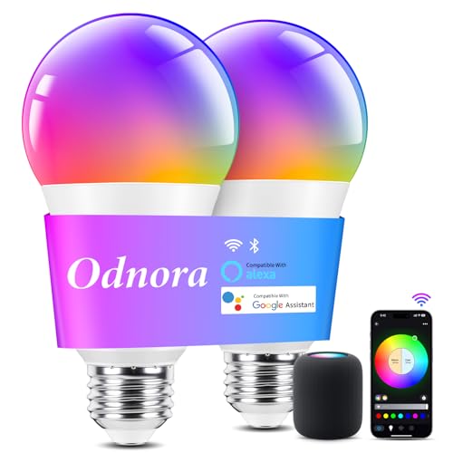 Image of Smart Light Bulbs, Work with Alexa & Google Assistant, 9W LED Light Bulbs Color Changing RGBTW Dimmable, 2.4GHz WiFi Bluetooth Smart Bulb 60W Equivalent, APP Control, A19, E26, 800LM, 2 Packs
