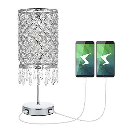 Preisvergleich Produktbild Kristall Tischlampe Tischleuchte mit 2 USB Anschlüssen,Tomshine Nachttischlampe,Touch Tischleuchte mit K5 Kristall Dimmbar für Wohnzimmer,Schlafzimmer,Esszimmer