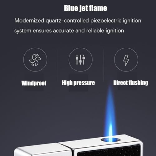 Encendedor de butano metálico con textura esmerilada, llama azul miniatura 3