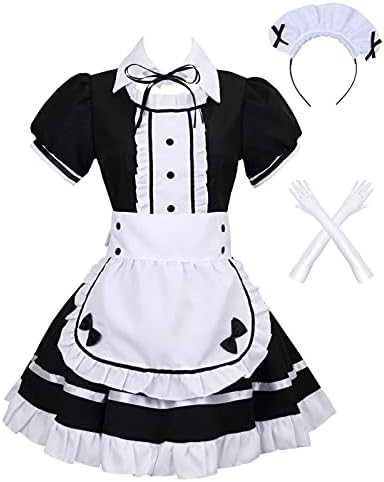Colorful House Women's Cosplay French Apron Maid Fancy Dress Costume (X-Large, Black)