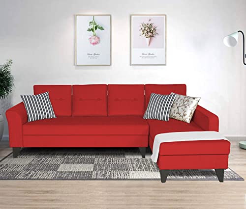 Image of Adorn India Maddox Tufted L Shape 6 Seater Sofa Set RHS (Red) (3 Year Warranty)