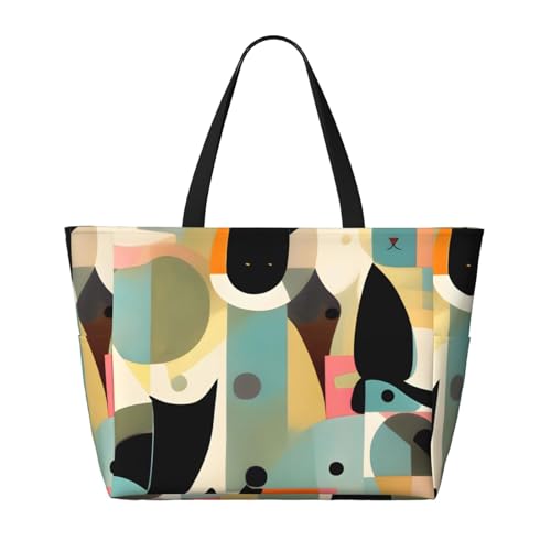 QWVBNMid-Century Modern Art Cat Beach travel bag, lightweight and reusable, suitable for family trips, gym and outdoor adventures.2