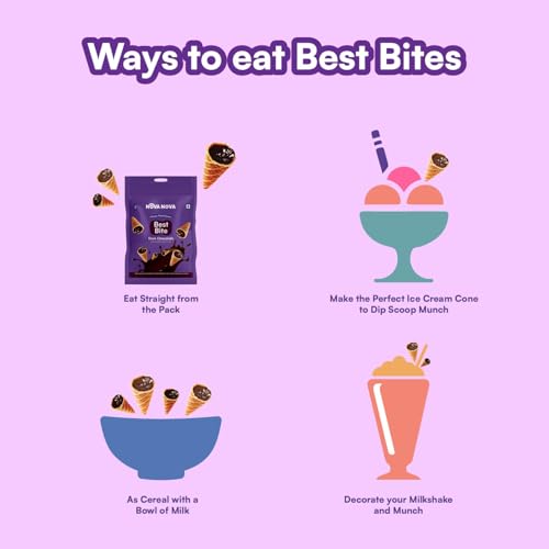 Image of NOVA NOVA Best Bite Choco Filled Cones|Dark Chocolate - Pack Of 4|100% Eggless|No Added Preservatives,100 Gram