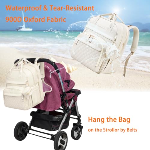 Image of Astro alan Baby Diaper Bag with Changing Station, Waterproof Diaper Bag Backpack for Moms Dads with USB Charging Port, Baby Shower Gifts, Large Capacity diaper backpack, Beige
