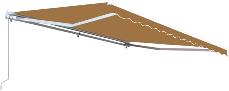ALEKO Motorized Patio Awning | Automatic Remote Controlled | White Frame | Retractable Crank Home Deck Canopy | Upgraded 2024 | 10x8 | Sand Beige