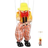 LOGOFUN Clown Marionette Puppet Wooden Clown Pull String Puppet Funny Marionette Toys Performance Pr