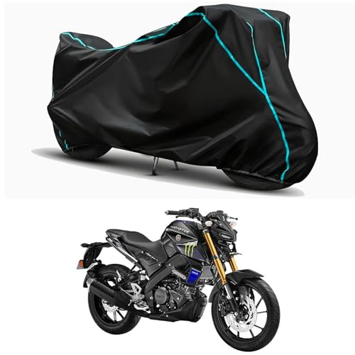 Image of Waterproof Bike Body Cover Compatible for | Yamaha MT 15 V2 ABS | Taffeta Fabric, Sky Piping Design, Bottom Elastic Fit | Dustproof, Sun UV & Rain Protection for All Weather.