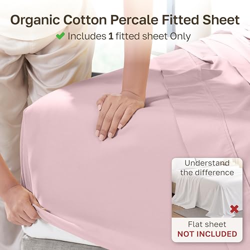 Image of California Design Den 100% Organic Cotton Fitted Sheet Full, Pink | GOTS Certified, Crisp & Airy Percale, 15 inch Deep Pocket, All-around Elastic, No-Pop Fit, Durable, Easy Care, Backed by GH Seal