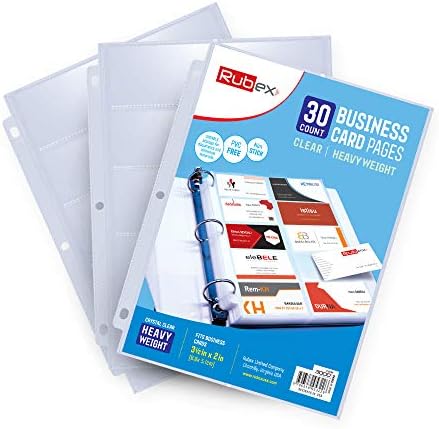Heavyweight Business Card Holder, Business Card Sleeve Pockets Hold 3.5 x 2 Inch Business Cards, Credit Cards, Business Card Sleeves Fit 3 Ring Binders, Acid Free, Archival Safe, Pack of 30