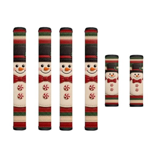 Image of Fridge Door Handle Covers Set of 6 Kitchen Appliance Decor Handles Glove Anti-Slip Refrigerator Decor for Christmas Winter Holiday, Red Green Snowman