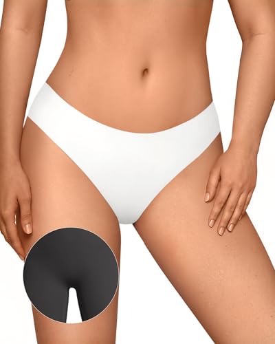 Image of OEAK Seamless Thongs for Women Invisible Thongs No Show Thong Panty Liners Tangas Comfortable Workout G-Strings Underwear White XS