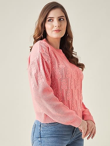 Image of Modeve Self Design Round Neck Casual Women Crop Top Sweater||Winterwear||