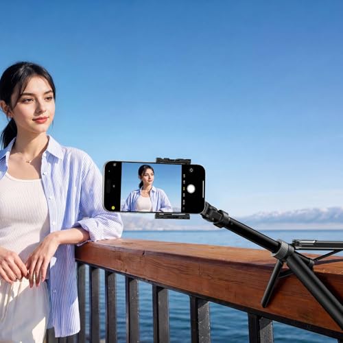Image of ULANZI TT86 Magnetic Tripod for iPhone 17, 35 inch Extendable Selfie Stick w Remote, 2-in-1 Phone Clip&Dual Cold Shoe Mounts-Lightweight Overhead Phone Tripod Stand for Vlogging, Travel, Video Recording