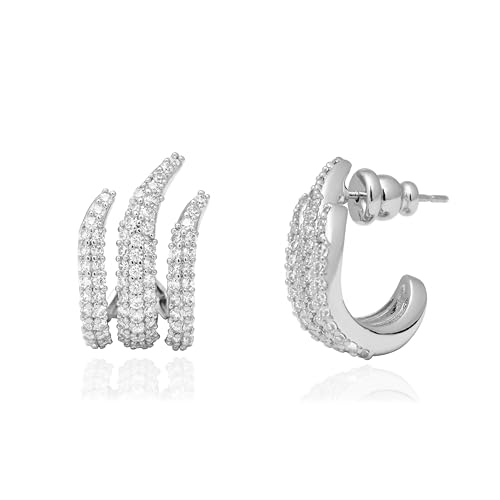 Image of Obidos 14K Gold Plated Illusion Stud Earrings for Women | Triple Huggie Hoop Earrings for One Hole| Trendy Simple Hypoallergenic Fashion Accessories Gold Jewelry Gifts for Womens