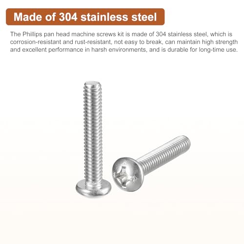 DTGN #12-24x1-1/4" Pan Head Machine Screws, 50Pcs 304 Stainless Steel, Phillips Drive, UNC Full Thread, Bright Finish, Screws Bolts Kit - Image 3