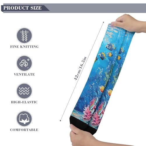 Soccer Socks Underwater Coral Reef Printed Dress Socks Baseball Socks Athletic Striped Crew Socks for Women Men, Medium-Large, Style4
