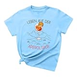 Aperol Spritz Tshirt Damen Hallöchen Aperölchen Freizeitshirt Lustiges T-Shirt Karneval Fasching Kostüm mit Cocktail Druck Leicht Top Rundhals Kurzarm Bluse Shirt Stilvolle Oberteile 92-Light Blue L