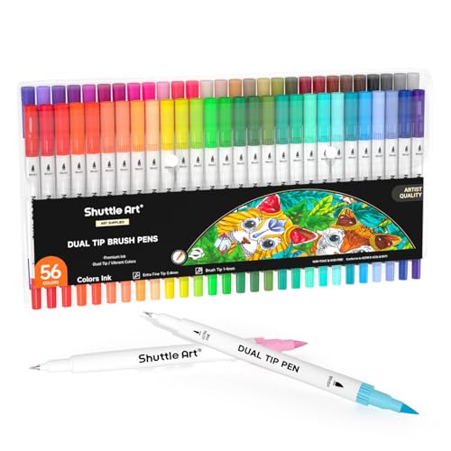 Shuttle art dual brush marker pens, 56 colors water-based ink, dual...