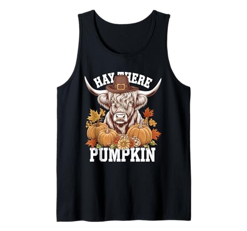 Hay There Pumpkin Thanksgiving Highland Cow Camiseta sin Mangas