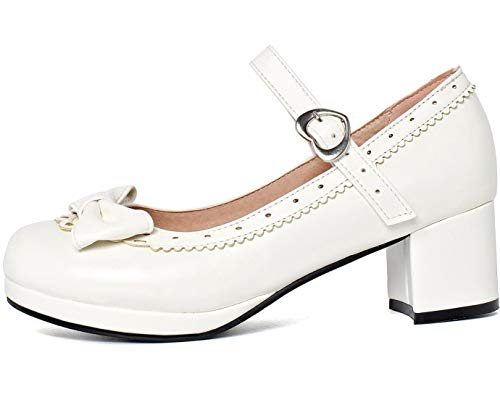 AIMODOR Womens Shoes Platform Mary Jane Ankle Strap Chunky Heel with Bows4