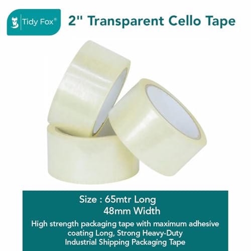 Image of Tidy Fox Cello Tape / 2 Inch x 65 mtr /Pack of 6 / Strong Transparent Packing Tape for Cartons, Shipping & E-Commerce Packaging