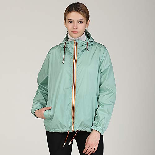 COUTUDI - Chaqueta Cortavientos para Mujer con Capucha - Ligera protección Solar Transpirable de Secado rápido para Correr Deportes, Color Verde, tamaño Large
