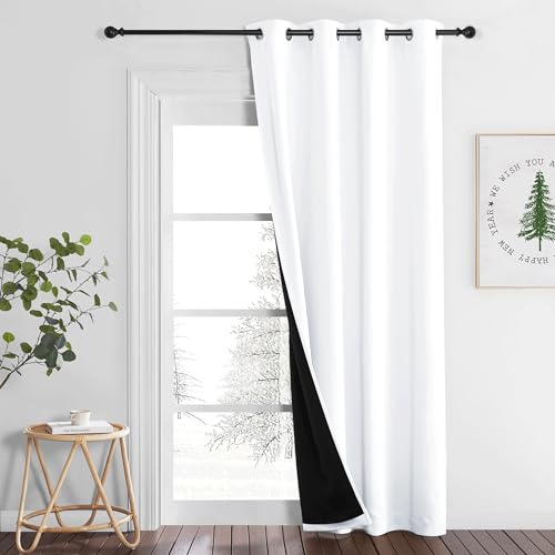 PONY DANCE Rideau Occultant Blanc - Rideaux 100% Lumière Bloquer Isolation Thermique Draperies à Oeillets pour Chambre/Salon Décoration de Fenêtre, 1...