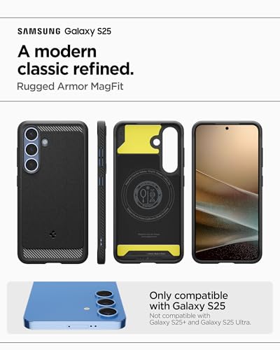 Spigen Rugged Armor MagFit for Samsung Galaxy S25 Case, Galaxy S25 Back Cover (2025) - TPU+Poly Carbonate｜Matte Black