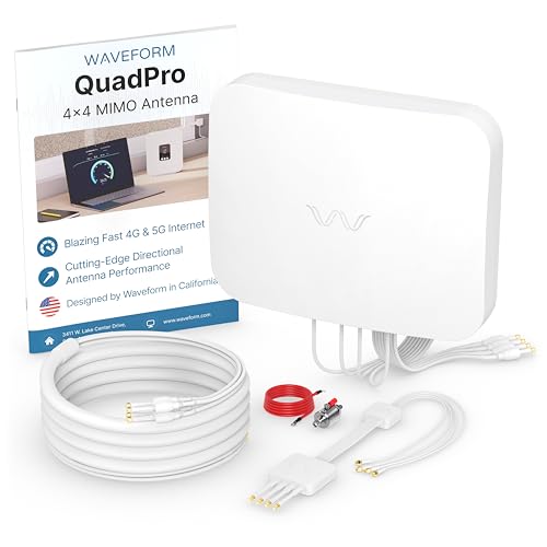 Image of Waveform QuadPro Kit & Lightning Surge Protector Bundle - 4x4 MIMO Panel Antenna for 4G /5G Routers & Gateways for T-Mobile Home Internet, Verizon, AT&T Bundle with 20' and Window Entry Cables & LSP