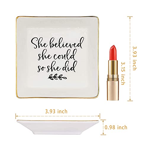 Image of Jewelry Tray Ceramic Trinket Dish Ring Funny Birthday Gifts for Women Unique New Job Spiritual Congratulations Gift Best Friend Mom Friendship Office Decor,She Believed She Could So She Did