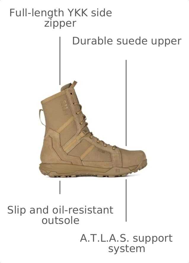 Image of 5.11 Tactical Men's 8-Inch Boots with Side Zipper, All Terrain A /T ARID Boot, Style 12438ABR