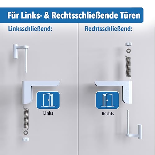 Türschließer für Zimmertüren [für Türen bis 16 mm Falzstärke] ohne Bohren montierbar, variabel einstellbare Schließkraft – für Links- u. Rechtsanschlagtüren – Türdämpfer