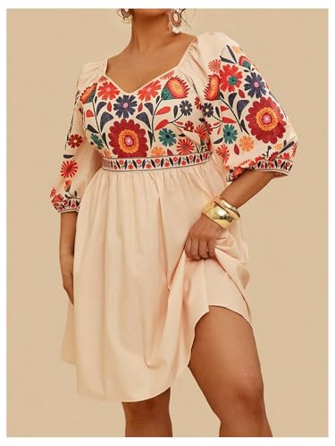 Women's Plus Size Boho Floral Short Dress Half Sleeve High Waist A Line Flowy Dresses3