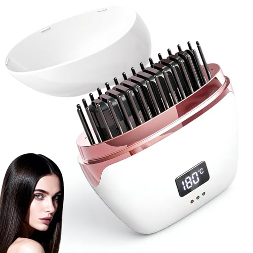 Mini Peine Alisador, Cepillo Alisador Ador Pelo, Mini Alisador de Cabello Portátil Recargable por USB, Plancha Pelo Portatil con 3 Niveles de Temperatura, Apta para Todo Tipo de Cabello (Blanco)